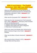 AQA A Level history - The English Revolution 1625-1660 June 2024 Exam Questions and Answers
