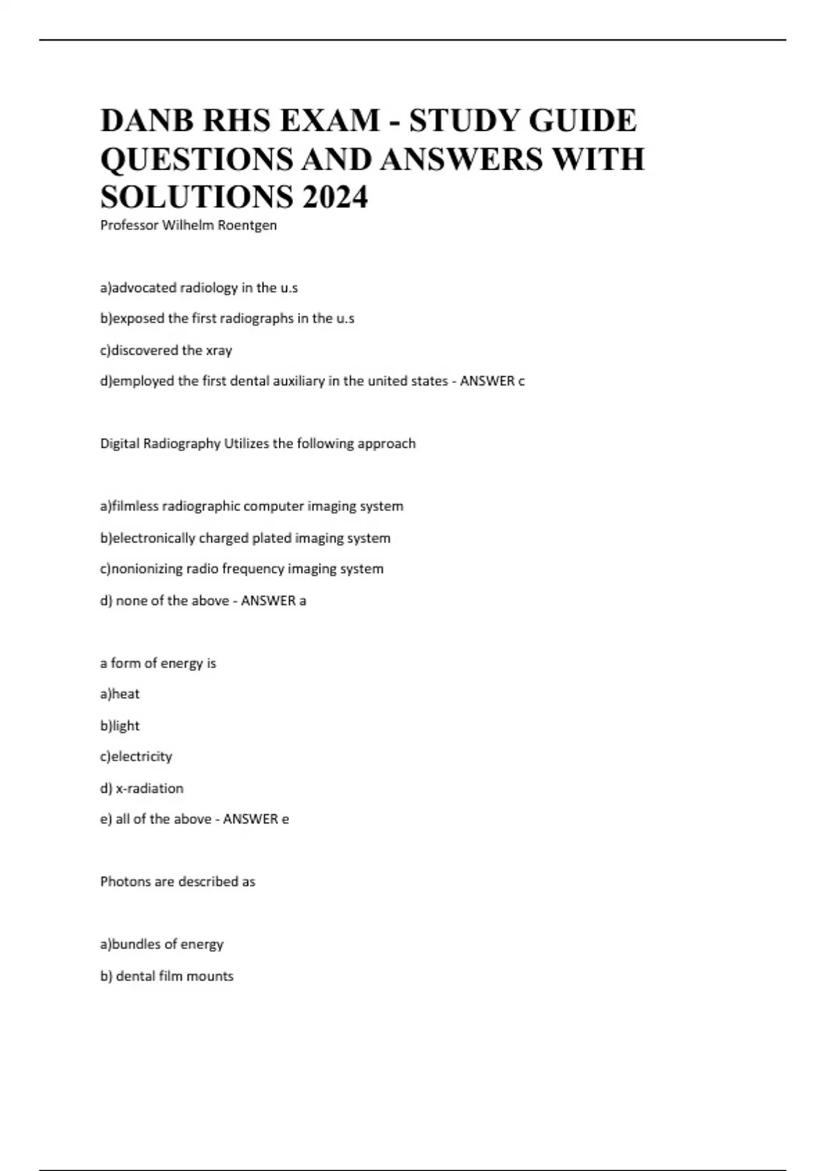 DANB RHS EXAM - STUDY GUIDE QUESTIONS AND ANSWERS WITH SOLUTIONS 2024 ...