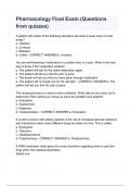 Pharmacology Final Exam &lpar;Questions from quizzes