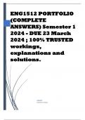 ENG1512 PORTFOLIO (COMPLETE ANSWERS) Semester 1 2024 - DUE 23 March 2024 ; 100% TRUSTED workings, explanations and solutions.