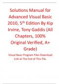 Solutions Manual for Advanced Visual Basic 2010 5th Edition By Kip Irvine Tony Gaddis (All Chapters, 100% Original Verified, A+ Grade) 