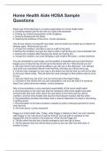 Home Health Aide HOSA Sample Questions  with 100&percnt; perfect solutions 2024