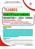 TLI4801 PORTFOLIO MEMO - MAY/JUNE 2024 - SEMESTER 1 - UNISA - DUE DATE :- 23 - 28 MAY 2024 (DETAILED ANSWERS WITH FOOTNOTES AND BIBLIOGRAPHY - DISTINCTION GUARANTEED!) 