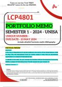 LCP4801 PORTFOLIO MEMO - MAY/JUNE 2024 - SEMESTER 1 - UNISA - DUE DATE :- 23 MAY 2024 (DETAILED ANSWERS WITH FOOTNOTES AND BIBLIOGRAPHY - DISTINCTION GUARANTEED!)