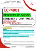 LCP4801 PORTFOLIO MEMO - MAY&sol;JUNE 2024 - SEMESTER 1 - UNISA - DUE DATE &colon;- 23 MAY 2024 &lpar;DETAILED ANSWERS WITH FOOTNOTES AND BIBLIOGRAPHY - DISTINCTION GUARANTEED&excl;&rpar;