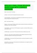 BIOLOGY FINAL EXAM REVISION QUESTIONS WITH CORRECT ANSWERS