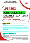 LPL4802 PORTFOLIO MEMO - MAY/JUNE 2024 - SEMESTER 1 - UNISA - DUE DATE :- 23 - 30 MAY 2024 (DETAILED ANSWERS WITH FOOTNOTES AND BIBLIOGRAPHY - DISTINCTION GUARANTEED!) 