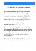 Introduction to Machine Learning Questions And Answers Latest &vert;Update&vert; Verified Answers 