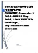 DPR3702 PORTFOLIO (COMPLETE ANSWERS) Semester 1 2024 - DUE 24 May 2024 Course Public Relations in Industry - DPR3702 (DPR3702) Institution University Of South Africa (Unisa) Book Public Relations in Industry