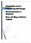 PYC4802 PSYCHOPATHOLOGY ASSESSMENT 2(569243) DUE 24TH MAY 2024 @ 1600HOURS