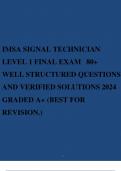 IMSA SIGNAL TECHNICIAN LEVEL 1 FINAL EXAM 80+ WELL STRUCTURED QUESTIONS AND VERIFIED SOLUTIONS 2024 GRADED A+ (BEST FOR REVISION.)