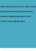 NIEP 500 FINAL EXAM WELL STRUCTURED QUESTIONS AND SOLVED ANSWERS BY EXPERTS 2024/2025 GRADED A+ BEST STUDY GUIDE FOR REVISION.