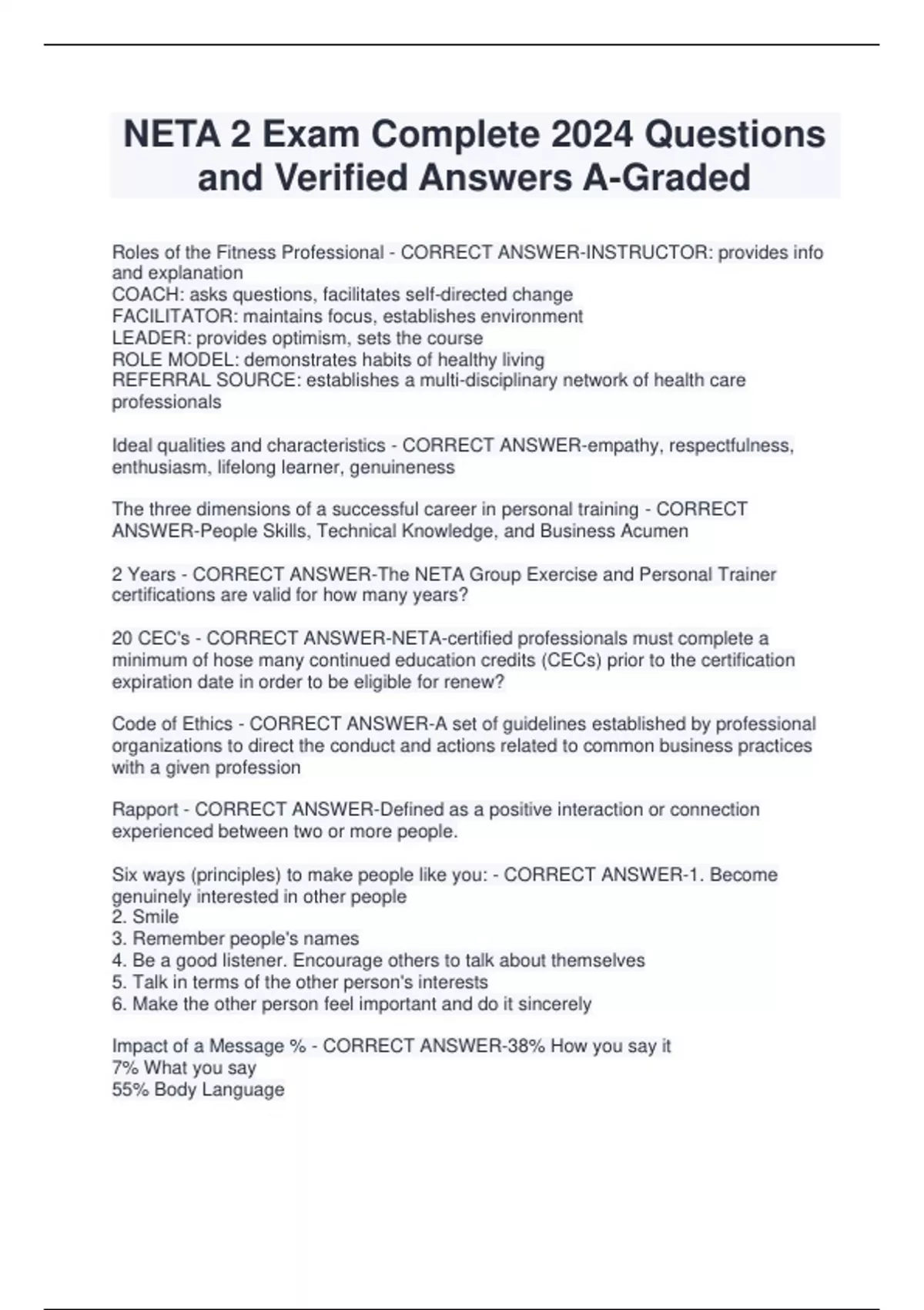 NETA 2 Exam Complete 2024 Questions and Verified Answers A-Graded ...