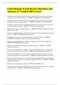 Food Manager Exam Review Questions and Answers A&plus; Graded 100&percnt; Excel