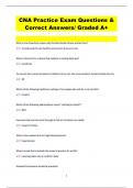 CNA Practice Exam Questions &  Correct Answers/ Graded A+