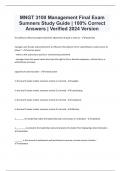 MNGT 3100 Management Final Exam Sumners Study Guide &vert; 100&percnt; Correct Answers &vert; Verified 2024 Version