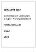 (WGU C920) NURS 6003 Contemporary Curriculum Design - Nursing Education Final Exam Guide