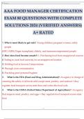 AAA FOOD MANAGER CERTIFICATION EXAM 80 QUESTIONS WITH COMPLETE SOLUTIONS 2024 (VERIFIED ANSWERS) A+ RATED.