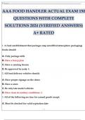 AAA FOOD HANDLER ACTUAL EXAM 150 QUESTIONS WITH COMPLETE SOLUTIONS 2024 (VERIFIED ANSWERS) A+ RATED.