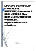 LPL4802 PORTFOLIO (COMPLETE ANSWERS) Semester 1 2024 - DUE 30 May 2024 ; 100% TRUSTED workings, explanations and solutions.