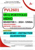 PVL2601 MCQ PORTFOLIO MEMO - MAY/JUNE 2024 - SEMESTER 1 - UNISA - DUE DATE :- 25 MAY 2024 (DISTINCTION GUARANTEED!) 