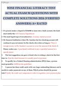 WISE FINANCIAL LITERACY TEST ACTUAL EXAM 50 QUESTIONS WITH COMPLETE SOLUTIONS 2024 (VERIFIED ANSWERS) A+ RATED