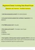 Registered Dental Assisting State Board Exam Questions and Answers &lpar;Verified Answers&rpar;