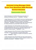 Assisted Living Manager State  Exam Test Questions With Revised  Correct Answers  <Guarantee Pass>