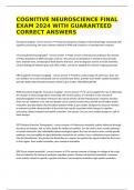COGNITIVE NEUROSCIENCE FINAL EXAM 2024 WITH GUARANTEED CORRECT ANSWERS