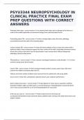 PSYU3344 NEUROPSYCHOLOGY IN CLINICAL PRACTICE FINAL EXAM PREP QUESTIONS WITH CORRECT ANSWERS