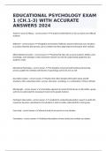 EDUCATIONAL PSYCHOLOGY EXAM 1 (CH.1-3) WITH ACCURATE ANSWERS 2024