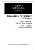 Test Bank For Educational Psychology, 15th Edition by Anita Woolfolk Ellen L. Usher Chapter 1-15