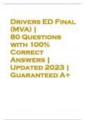 Drivers ED Final (MVA) | 80 Questions with 100% Correct Answers | Updated 2023 | Guaranteed A+