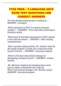 FTCE PREK &ndash; 3 LANGUAGE ARTS  EXAM TEST QUESTIONS AND  CORRECT ANSWERS