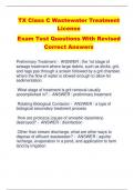 TX Class C Wastewater Treatment  License Exam Test Questions With Revised  Correct Answers