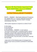 Superior NC Real Estate Important Final Exam QUESTIONS & Revised CORRECT  ANSWERS <UPDATED&ALREADYPASSED>