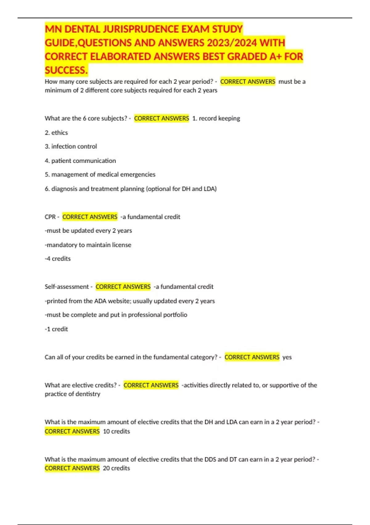 MN DENTAL JURISPRUDENCE EXAM STUDY GUIDE,QUESTIONS AND ANSWERS 2023/