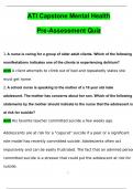 ATI Capstone Mental Health Pre Assessment Quiz Questions with 100% Correct Answers | Verified | Updated 2024