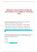BIOLOGY EXAM STUDY GUIDE 220 QUESTIONS AND CORRECT ANSWERS 2024