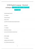 GCSE English Language - Structural  techniques Questions & Correct Answers/  Graded A+