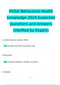 HOSA behavioral health knowledge Exam2024 Expected Questions and Answers (Verified by Expert)