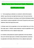 State farm auto external claim Resource Certification Exam 2024 Questions with 100% Correct Answers | Verified | Latest Update 20242025