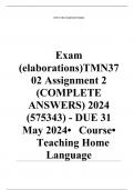 Exam (elaborations) TMN3702 Assignment 2 (COMPLETE ANSWERS) 2024 (575343) - DUE 31 May 2024 •	Course •	Teaching Home Language Intermediate Phase (TMN3702) •	Institution •	University Of South Africa (Unisa) •	Book •	The Translanguaging Classroom TMN3702 As