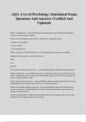 AQA A Level Psychology Attachment Exam Questions And Answers (Verified And Updated)