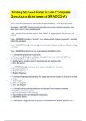 Driving School Final Exam Complete Questions & Answers(GRADED A)