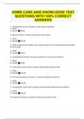 HOME CARE AIDE KNOWLEDGE TEST QUESTIONS WITH 100&percnt; CORRECT ANSWERS