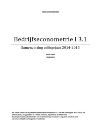 Samenvatting Bedrijfseconometrie 3.1 2014