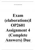 Exam (elaborations) IOP2601 Assignment 4 (Complete Answers) Due 27 May 2024- Semester 1/2024 [UNISA] •	Course •	Organisational Research Methodology (IOP2601) •	Institution •	University Of South Africa (Unisa) •	Book •	Numbers, Hypothesis & Conclusions IOP