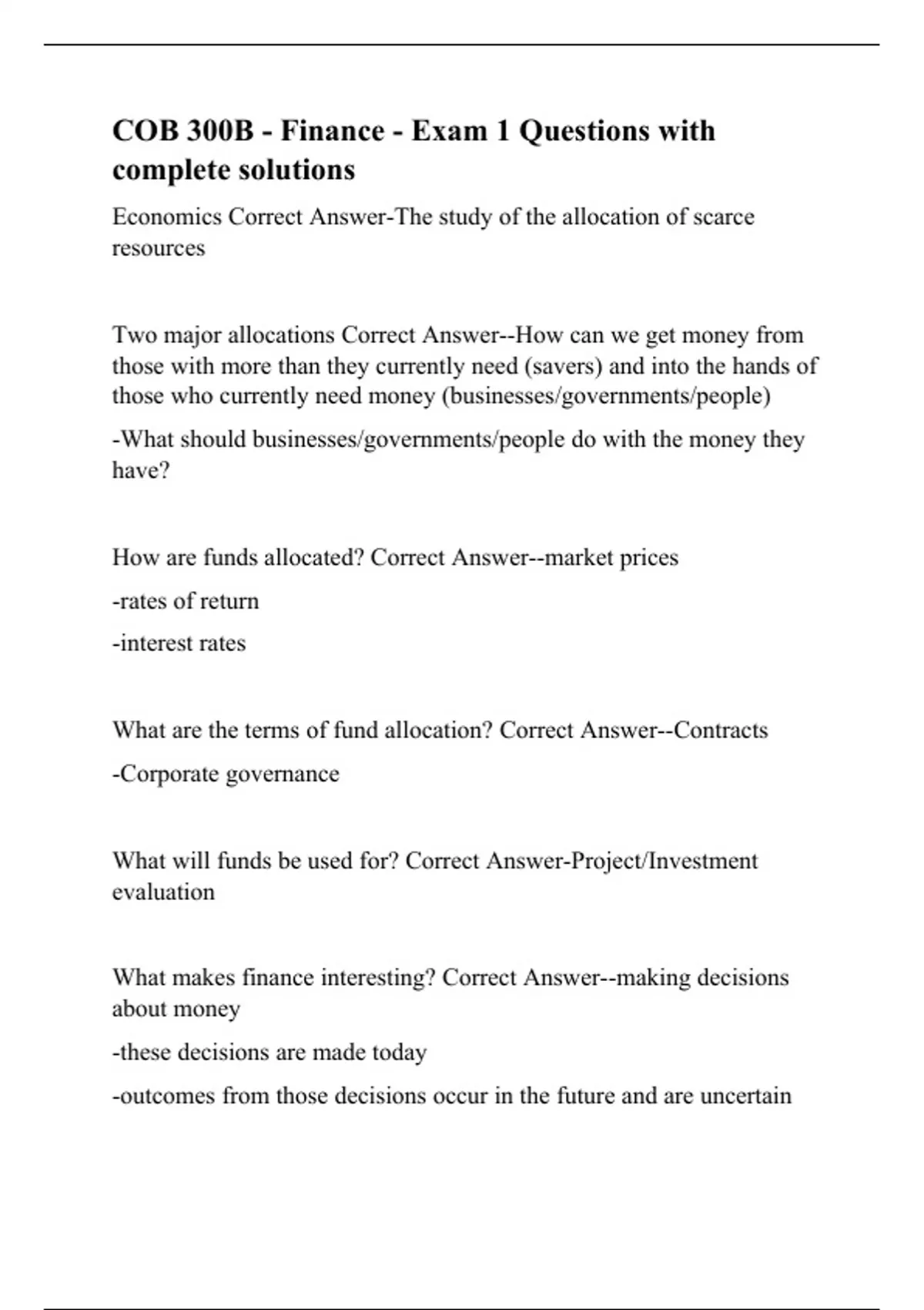 COB 300B - Finance - Exam 1 Questions with complete solutions - COB ...