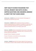 HSRT-HEALTH SCIENCE REASONING TEST ACTUAL &sol;NEWEST 2024 WITH 20 WELL SORTED QUESTIONS AND ANSWERS &sol;GRADED A&plus;&sol;BEST FOR THAT GOOD GRADE 